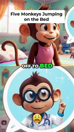 Five Little Monkeys Jumping on the Bed 🐵🛏️ | Fun Counting Song for Kids #Shorts