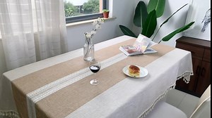 QIANQUHUI Embroidered Tablecloth for Dining Table,Dust Proof Spillproof Soil Resistant Cotton Linen Rectangle Table Cloths (Coffee, Rectangle/Oblong, 55'x70'', 4-6 Seats)
