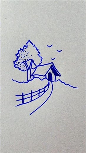How to drawing house using blue pen #pendrawing #easydrawing #arts