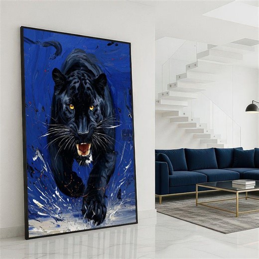 Black Panther Blue Canvas Art, Animal Wall Art - Etsy