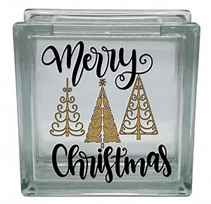 Merry Christmas Tree Vinyl Decal Sticker for 8" DIY Glass Block Crafts (Glass Block NOT Included)