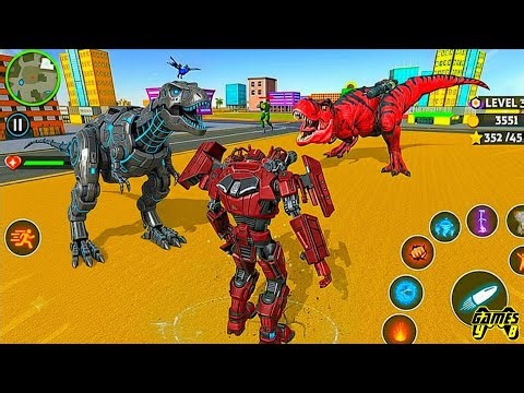 Red Robot Multiple Transformers Dino Car Jet Robot Action - Android Gameplay