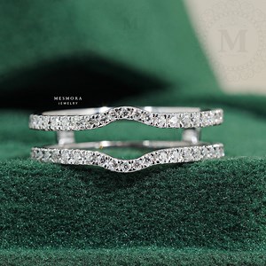 Unique Moissanite Double Curved Wedding Band White Gold Moissanite Enhancer Ring Moissanite Ring Guard Stacking Promise Custom Rings for Her - Etsy