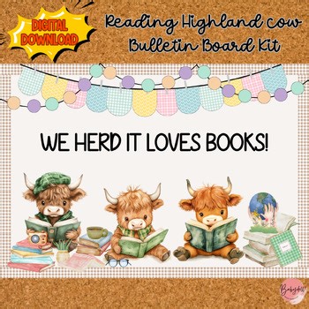 Reading Bulletin Board: Highland Cow Decor | Spring Library Corner Kit