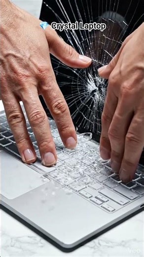 Satisfying ASMR of breaking a crystal laptop with clean hands and sparkling crack sounds.