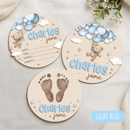 Custom Bear Baby Announcement Sign, Newborn Stats, Baby Shower Gift - Etsy