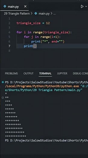 Create a Triangle Pattern in Python #pythonanddjangofullstackwebdeveloper #coding