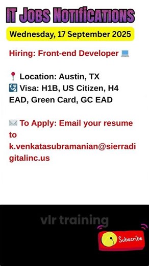 Front end Developer Job in Austin, TX Sept 17, 2025