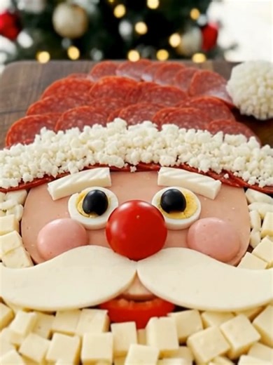 🎅 Festive Cheese Cube Santa Board 🧀 #SantaBoard #ChristmasAppetizer #HolidayGrazing #CharcuterieArt | Recipes By Amelia