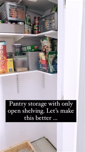 Caitlin | DIY & Woodworking on Instagram: "Pantry design refresh! I upgraded this small pantry with all open shelves by adding wall cabinets as the lowers and a maple countertop. Big increase in storage space! #pantry #pantryorganization #pantrydesign #storagesolutions #kitchenstorage #beforeandafter"