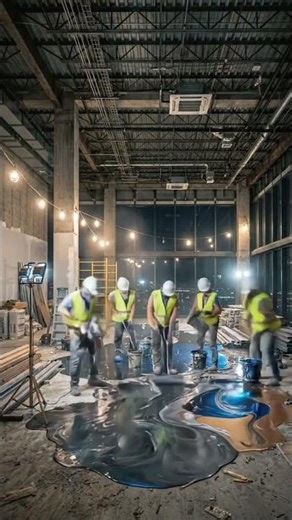 Luxury Showroom Build — Blue Marble Epoxy Floor, Gold Desk & City Skyline Transformation #fyp