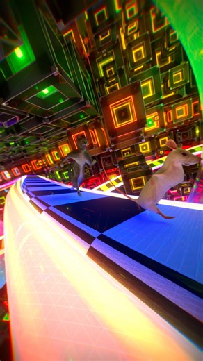 Mike V (Vancouver BC) 🇨🇦🇬🇷 on Instagram: "[HDR 60fps] That catnip be hittin’ different in this hyperspeed cat & mouse chase through an infinite 4D twirling racetrack that’ll pump you up to impossible levels! No AI here, fully pathtraced on 9 gpus! 1 billion colors of raw geometric eye candy wth 24 layers of sound-reactive lighting pushing the HDR spec & your screen to the absolute limits! I had a lot of fun making this animation on my upgraded hardware, enjoy! Never stop chasing your goals �