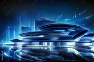 Futuristc digital technology building neon light scene motion background. Stock Video
