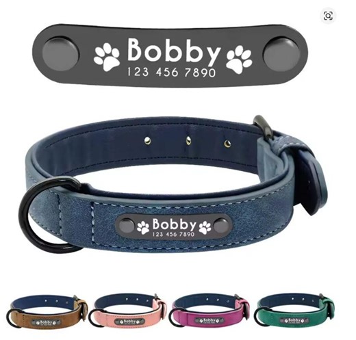 Personalized Name ID Tags Dog Collars Custom Text Name Leather Small Medium Large - Etsy