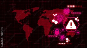 Cyber security Warning Digital Alert System Failure Red Warning Sign Data Breach Risk. triangle alert sign on digital data background. Security Alert with Holographic System Hack Warning Display.