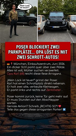 POSER BLOCKIERT ZWEI PARKPLÄTZE... OPA LÖST ES MIT ZWEI SCHROTT-AUTOS!