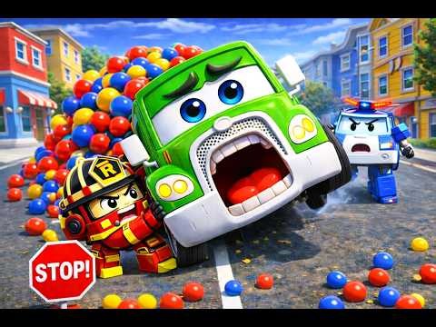 Bouncy Balls Spill! 😱 Slippery Slope Rescue 🚨 | Robocar Poli Traffic Safety for Kids