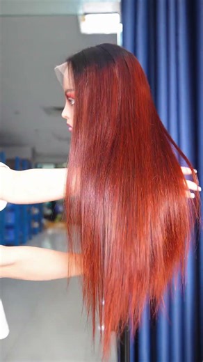 Custom colored Straight frontal wig #redhair #humanhairwig #straighthair #frontalwig #gluelesswig