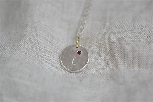 Personalised Birthstone Disc Pendant | Recycled Silver and 9ct Gold Coin Initial Pendant - Etsy