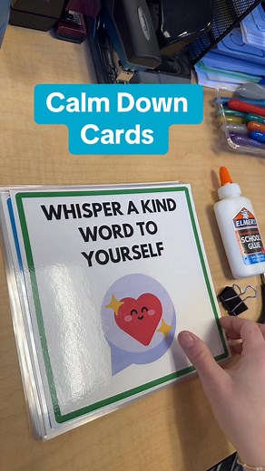 Check out my new calm-down cards! I’ll use the large set to teach the class different calming techniques, and the mini version lives in our “take a break” spot for kids to flip through when they need a moment to reset. | Preschool Vibes