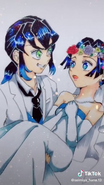 リクエストの伊アオです！クオリティー低くてほんとすみません😓#鬼滅の刃#ウェディングドレス#嘴平伊之助 #神崎あおい#伊アオ#あなたのおすすめにのりたい