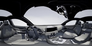 VR 360 Camera Moving inside Detailed Car Interior