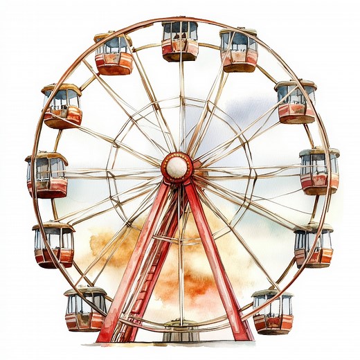 12 Ferris Wheel Clipart Bundle, Printable Watercolor Romantic Illustration, High Quality Jpgs, Digital Download, Paper Craft, Junk Journals - Etsy