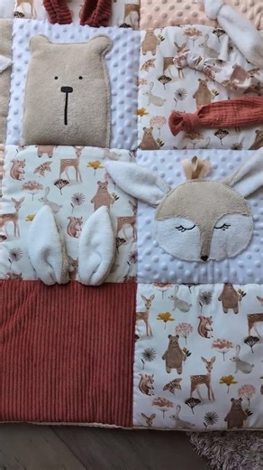 Sensory multi-activity play mat / Baby playpen mat / Montessori-style quilted play mat with forest animal theme