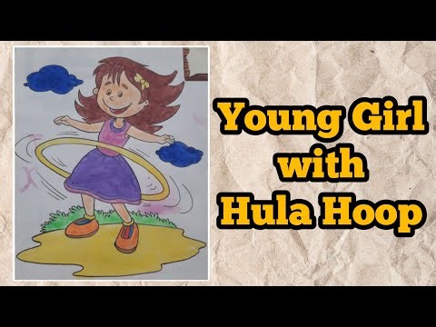 Drawing of a Young Girl with Hula Hoop | Girl drawing 