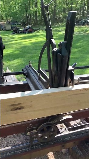 See some battens being sawed/made on a old Frick Sawmill