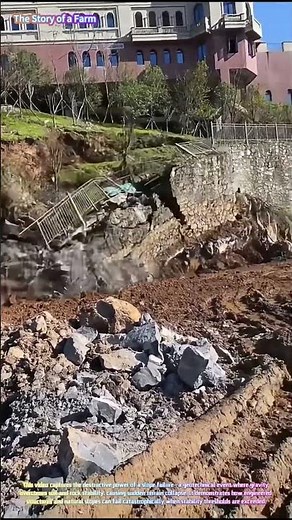 Dramatic Slope Failure: Watch a Retaining Wall Collapse in a Massive Landslide! 🏔️⚠️↓