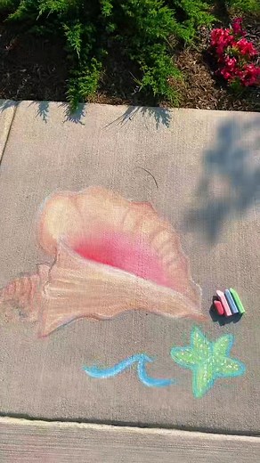 new chalk drawing! I drew a shell💗🐚 I love how it turned out! what should i draw next? #chalk #chalkdrawings #aesthetic #art #beachy #seashell #vsco #addiedraws #vscosummer #preppy #summerideas #chalktok #summer #chalkartideas #chalkartwork #chalkwaterart #artist #drawing