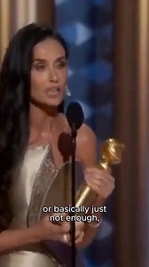 Demi Moore gave a powerful speech as she accepted the Best Female Actor #GoldenGlobe award for her performance in #TheSubstance. As she concluded her speech, she highlighted the impossible standards women are often held to and the importance of "putting down the measuring stick." | Miss Representation