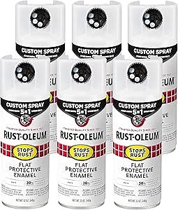 Rust-Oleum 376856-6PK Stops Rust Custom Spray 5-in-1 Spray Paint, 12 oz, Flat White, (Pack of 6)
