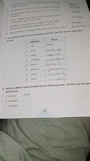 F. Form abstract nouns from the following adjectives. The first... | Filo