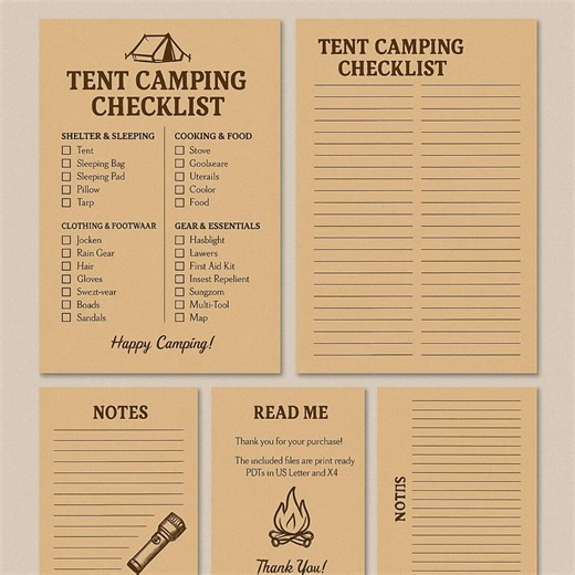 Tent Camping Checklist Bundle - Etsy UK
