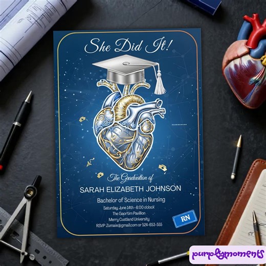 Nurse Graduation Invitation, RN BSN Medical School Grad Party, Nursing Student Graduation Canva - Etsy