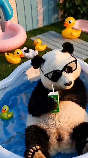 Mentally out of office. Physically in a kiddie pool. 🍹🐼 #JuiceGoals #PandaPoolParty #livingmybestsip | Dr Panda Lover
