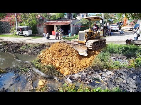 A small project begins working together to clean up the lake. MINI Dozer pushing dirt into the pond