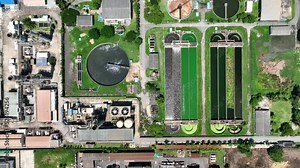 Water Treatment at electricity Plant Recycle waste water Industrial water treatment. Renewable wastewater clean technology claritier tank Sludge Recirculation treatment. Save water environment concept