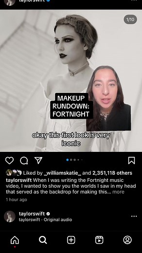 Makeup rundown by a makeup artist of Taylor Swift’s Fortnight music video! What did you think of the look?? #taylorswift #fortnight #fortnightmusicfestival #ttpdtaylorswift #ttpd Tortured poet’s department music video makeup look breakdown
