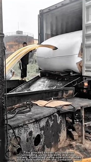 Oil Container Unloading Work Tool Using Gravity Drainage System #worktool