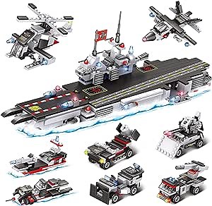 EP EXERCISE N PLAY Aircraft Carrier Building Blocks Set, Military Battleship Model Building Toy W/Army Car, Airplane, Warship, Helicopter & Boat, STEM Building Toys for Boys Girls Age 6+(1630 Pcs)