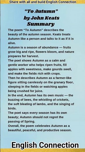 Ode To Autumn by John Keats | Summary + Themes & Poetic Devices | Explanation for Exams | Revision