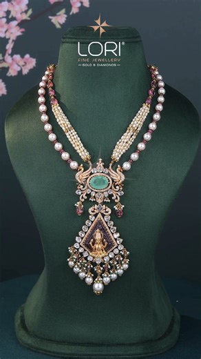 LORI Fine Jewellery - Gold & Diamonds on Instagram: "A tribute to divine elegance ✨ This 22kt gold necklace features a captivating Lakshmi pendant adorned with polkis, emeralds, and South Sea pearls. The intricate nakshi detailing and layered craftsmanship bring together heritage artistry and timeless grace — a masterpiece that radiates auspicious beauty and regal charm. 💛 📍Plot No. 128, Road Number 10, ICRISAT Colony, Jubilee Hills, Hyderabad, Telangana 500033 📞 For enquiries, call or WhatsA