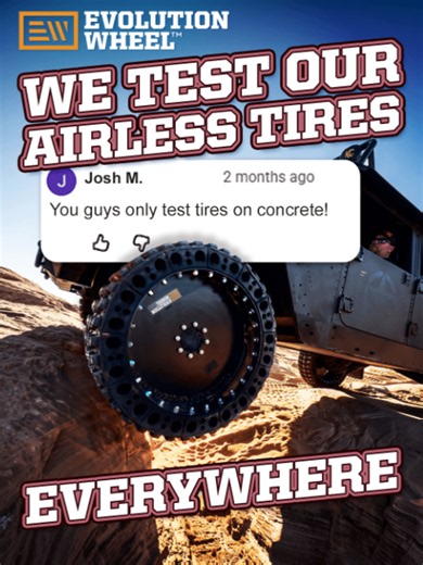 We Test Our Airless Tires Everywhere - Apparently, we only test Airless Tires on Concrete... But we aren't scared to put our EWRS- Airless Tires and Prototype Airless Tires to the test in any application and terrain. We love the testing process here at Evolution Wheel and we're going to keep pushing the limits! - Explore The Full Lineup: https://www.EvolutionWheel.com - Please be sure to like, subscribe, and share! YouTube - https://www.youtube.com/@EvolutionWheel Instagram - https://www.instagr
