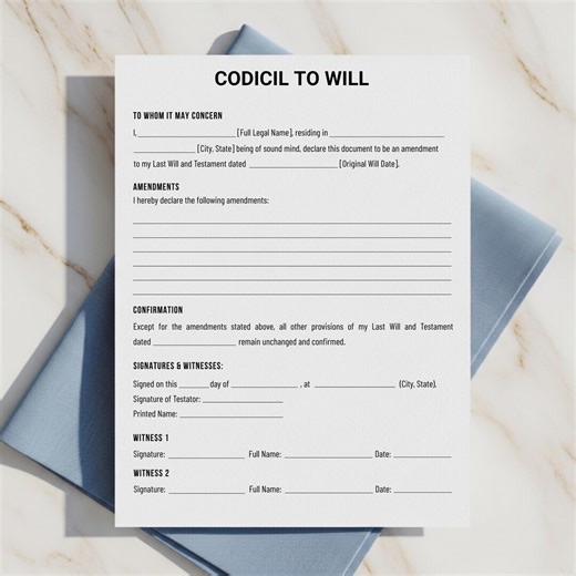 Editable Codicil to Will Template. One Page Codicil to Will. Simple Testament Form. Printable Last Will Testament Legal Contract Canva/ PDF - Etsy