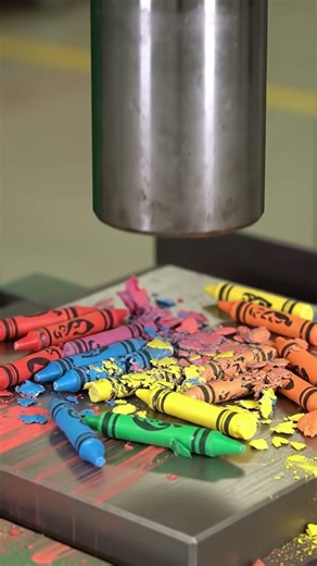 satisfying crayons crushing vedio by hydraulic pressure machine 🙂‍↔️ #pressuremapping
