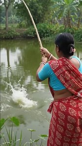 Village Women Fishing With Bamboo Hook Rod | Hook Fishing In Pond #fishing #viral #fish #fishingline