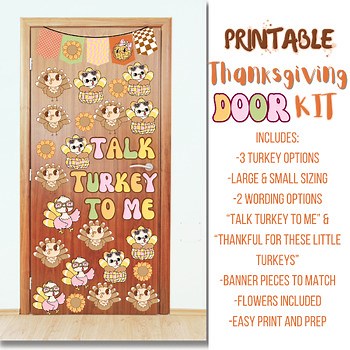 Thanksgiving Classroom Door Decor Kit, Fall Display, Printable Bulletin Board